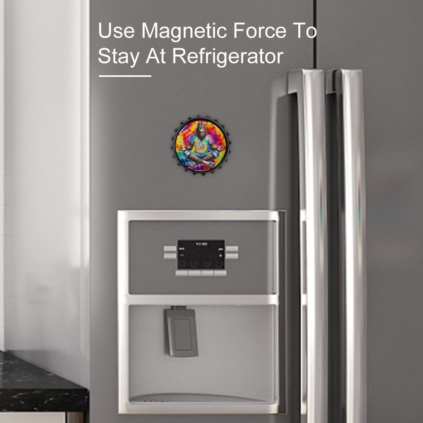 Bigfoot / Sasquatch Yoga, Zen, 3” Magnetic Can Opener / Coaster / Fridge Decor