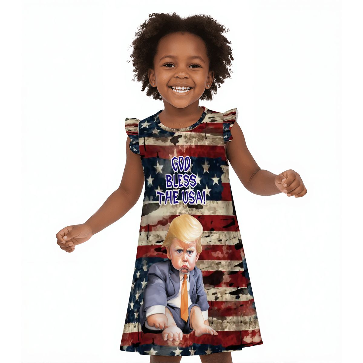 Baby Donald Trump "God bless..", Girl's Flutter Sleeve Nightgown