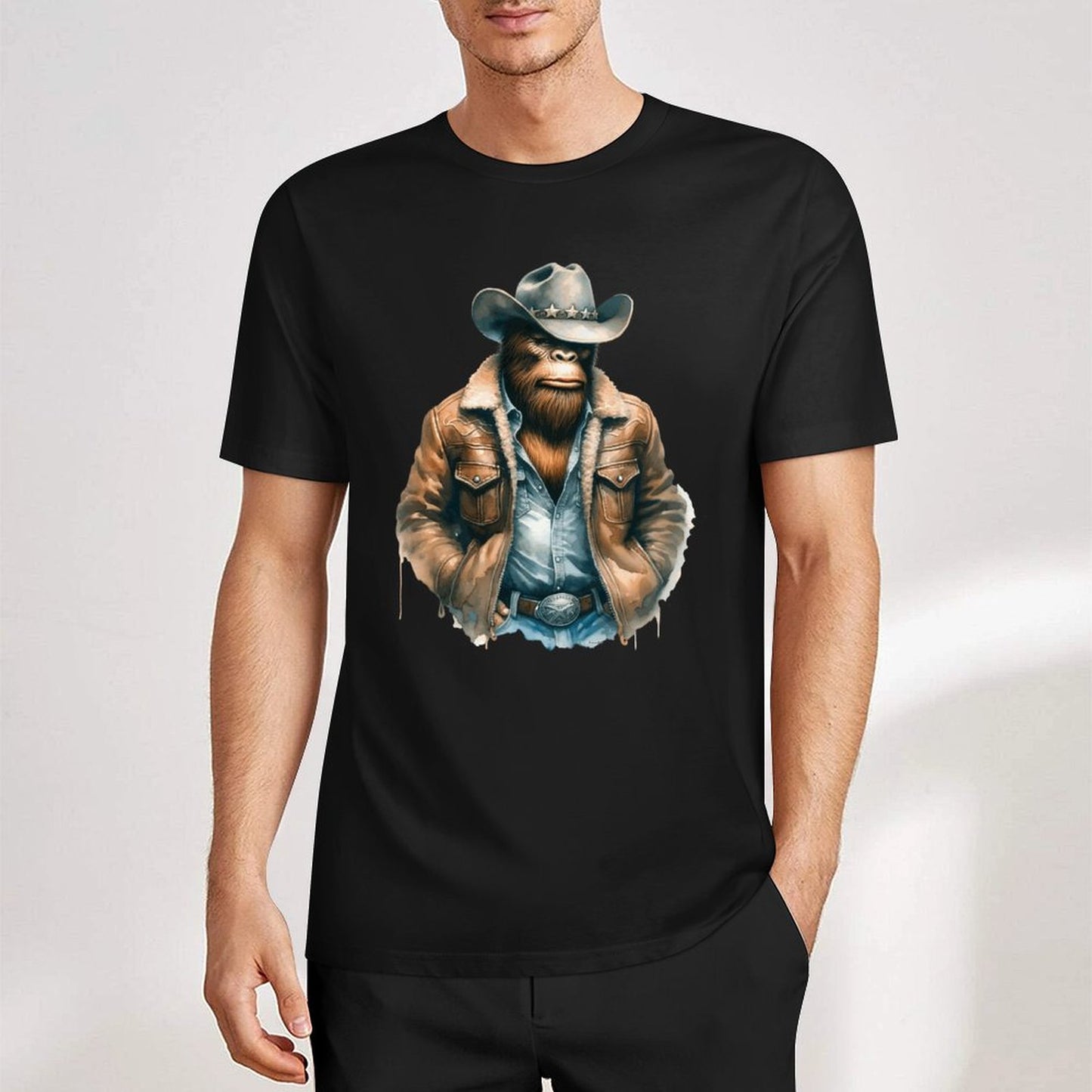 Bigfoot - Sasquatch Cowboy Short Sleeve Cotton T-Shirt