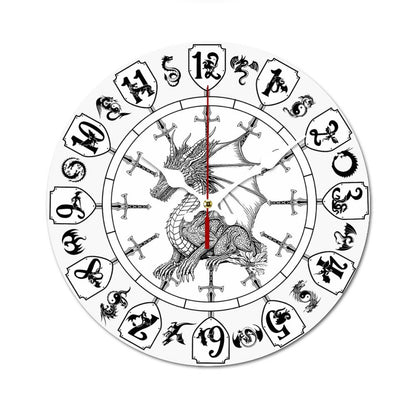 Dragon Themed, B & W Wooden Wall Clock