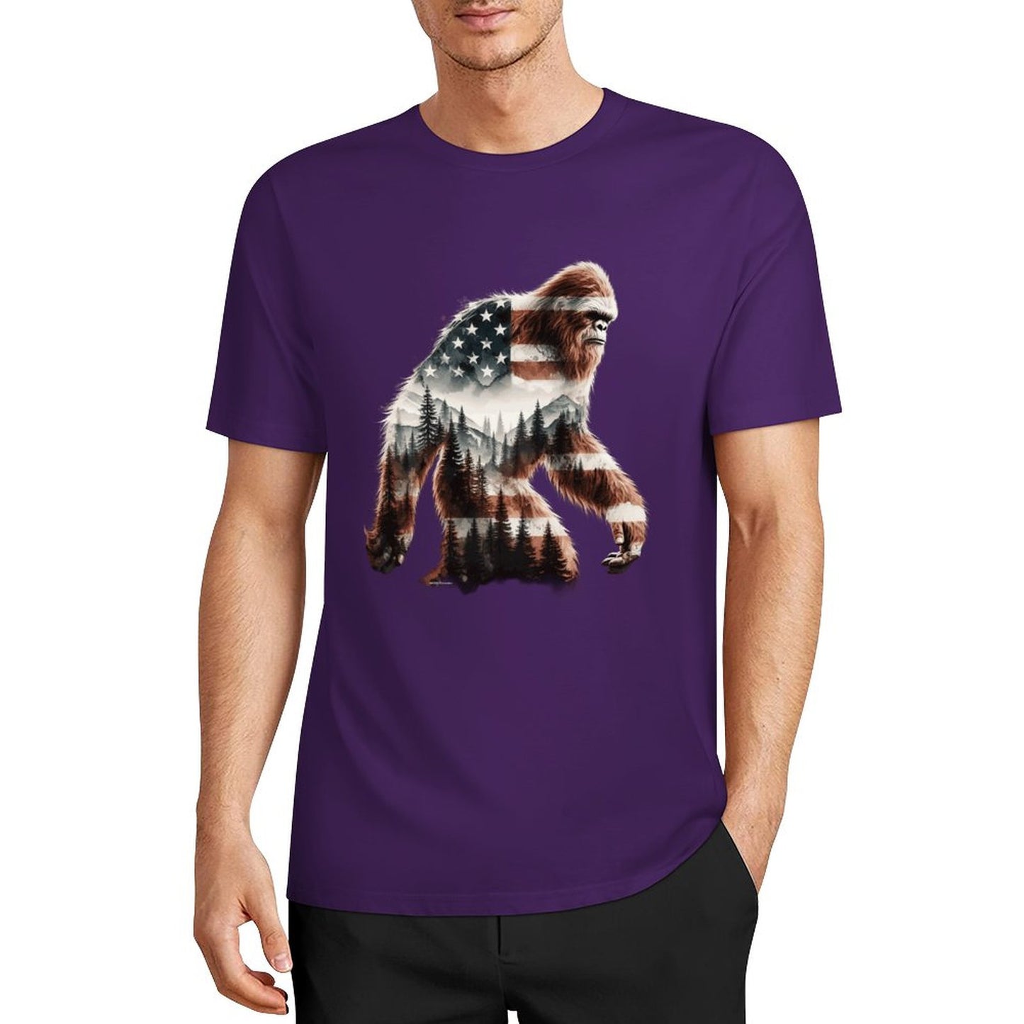 Bigfoot - Sasquatch Flag Scenery Cotton Unisex Long Sleeve T-shirt