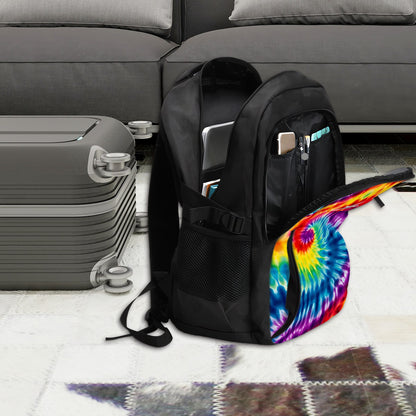 19 Tie Dye Designs, Large Capacity, Oxford Travel, Laptop Bag with USB Charger