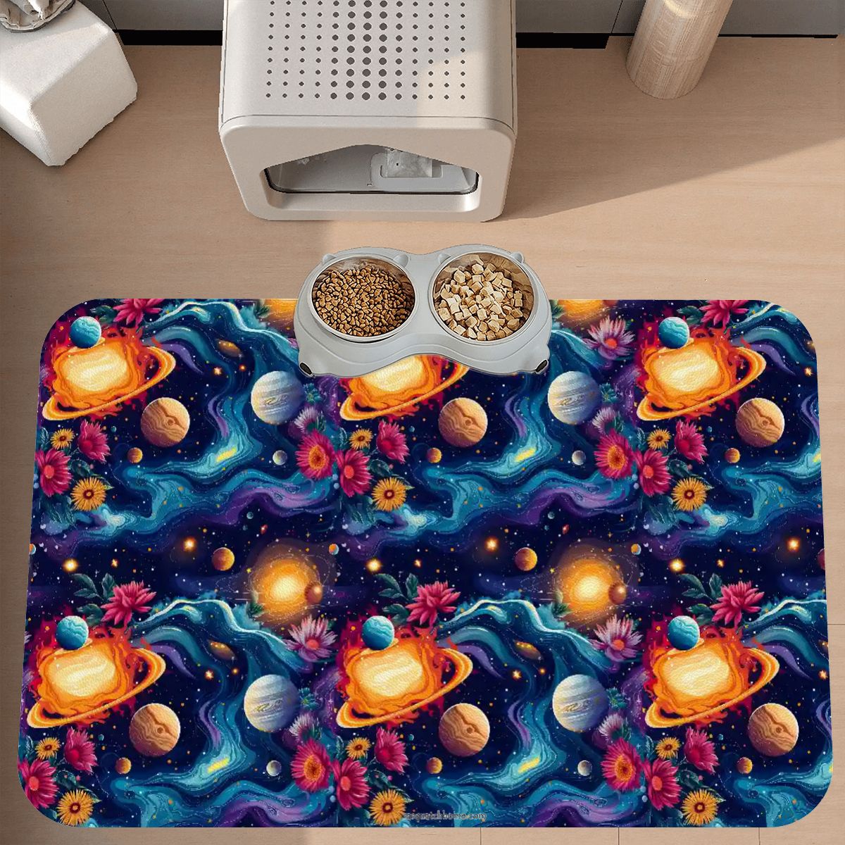 12 Galaxy / Outer Space Designs, Waterproof Pet Food Mat