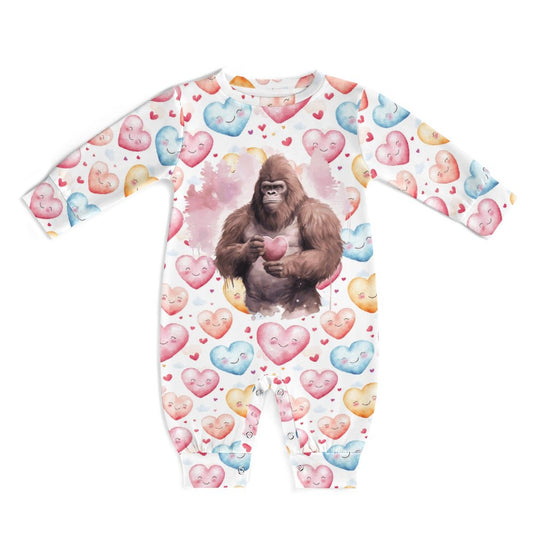 Bigfoot / Sasquatch Valentine, Long Sleeve Baby / Toddler Romper, Faux Cotton