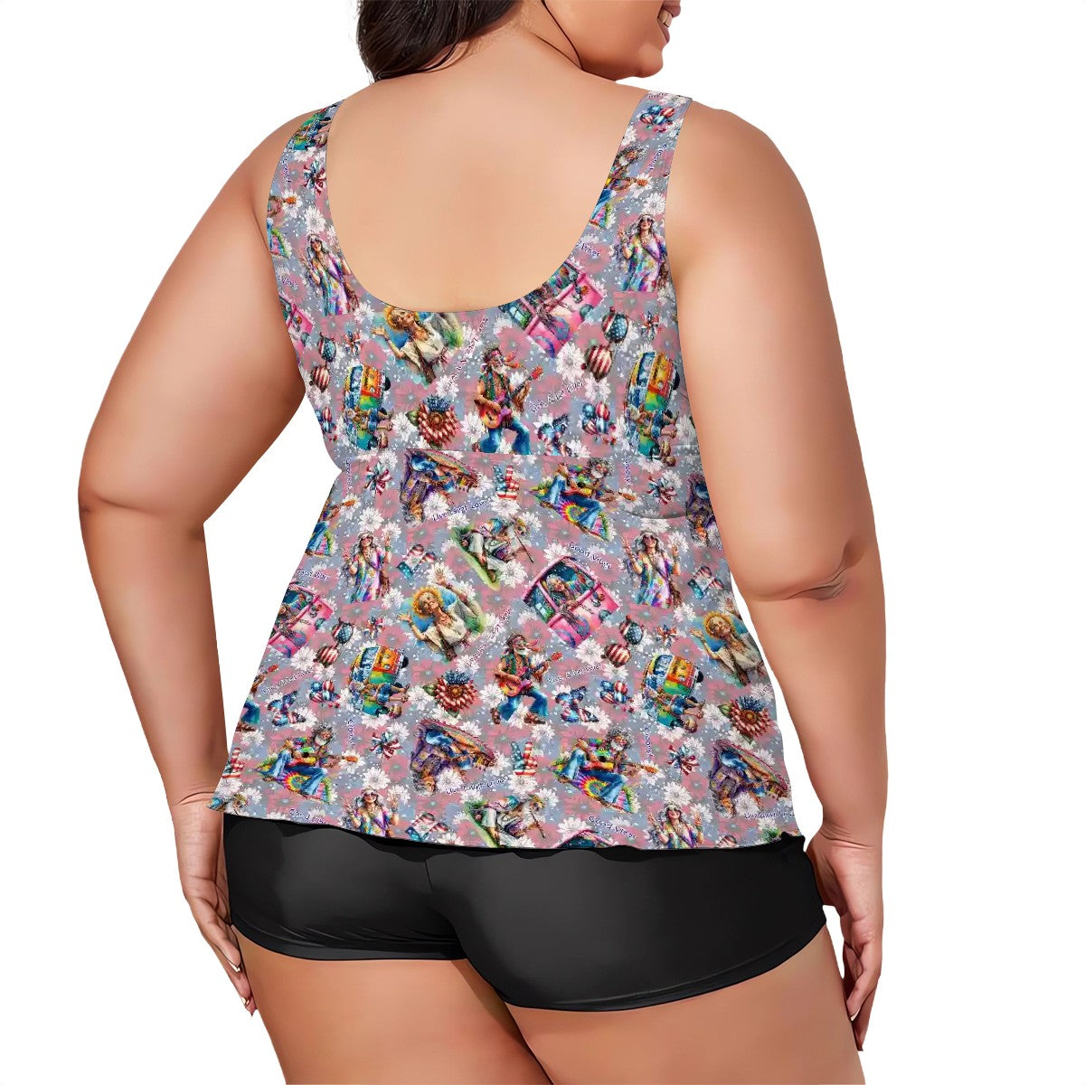 8 Patriotic Designs, Plus Sized Women’s Two Piece Tankini Swimsuit, Unicorns, Cats, Eagles, Dogs