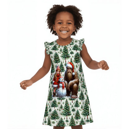 Sasquatch Santa and Girl, Girl's Flutter Sleeve Nightgown