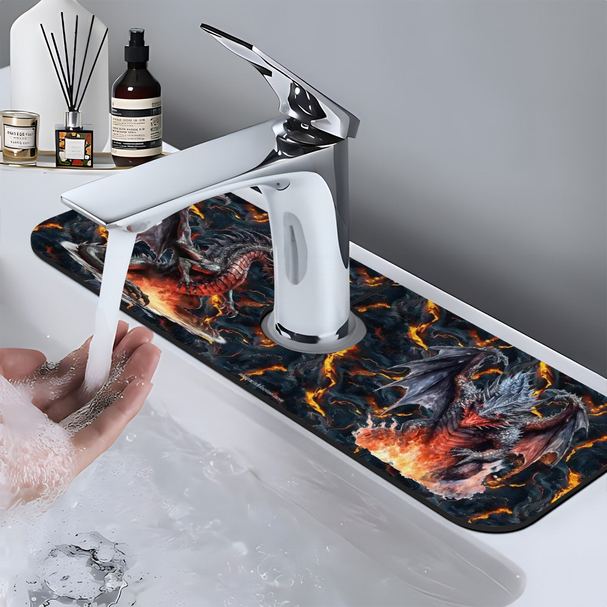 Fire Dragon on Lava, Faucet Mat