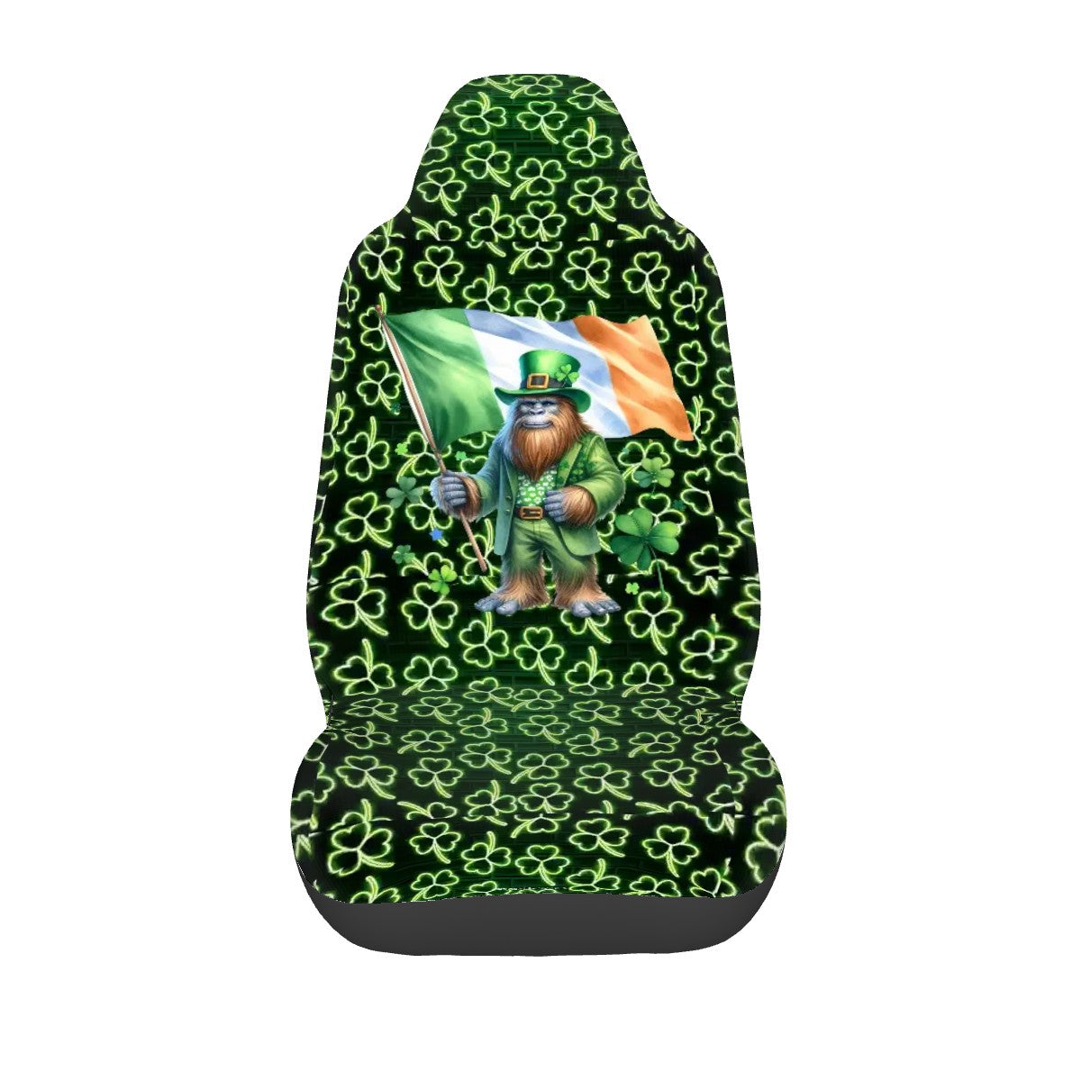 St Patrick Bigfoot / Sasquatch, Set of 2 Front Auto Seat Cover