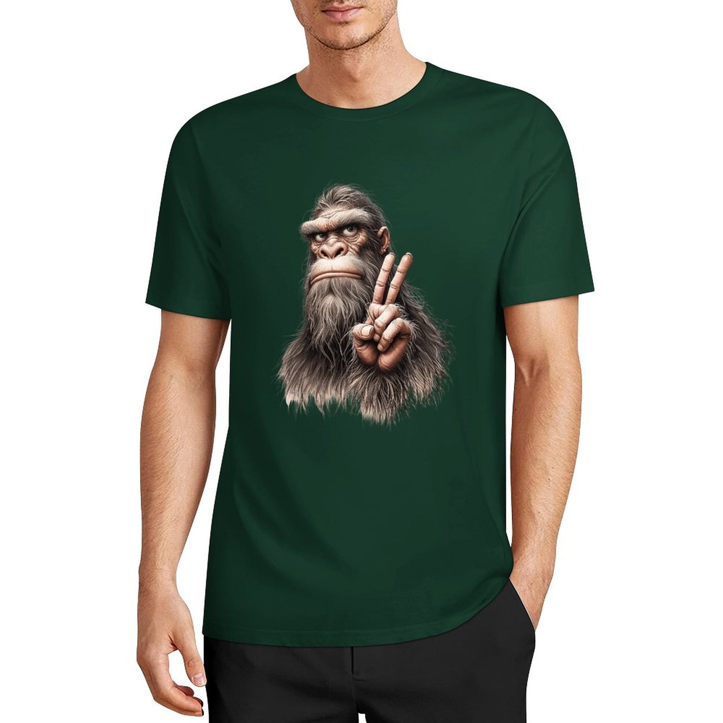 Bigfoot - Sasquatch Peace Hand Short Sleeve Cotton T-Shirt