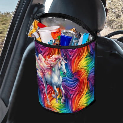 Unicorn on Rainbow Background, Bucket-Shaped Car Trash Bag
