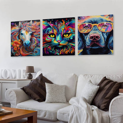 Psychedelic Animals, Canvas Wall Art -16”x 20” (x3) - Made In USA