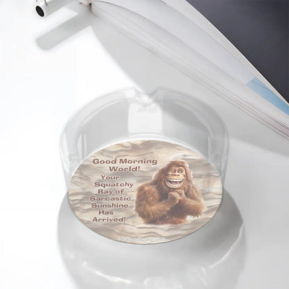 3 .3" Round, Lead Free Glass Ashtray - Bigfoot, Sasquatch
