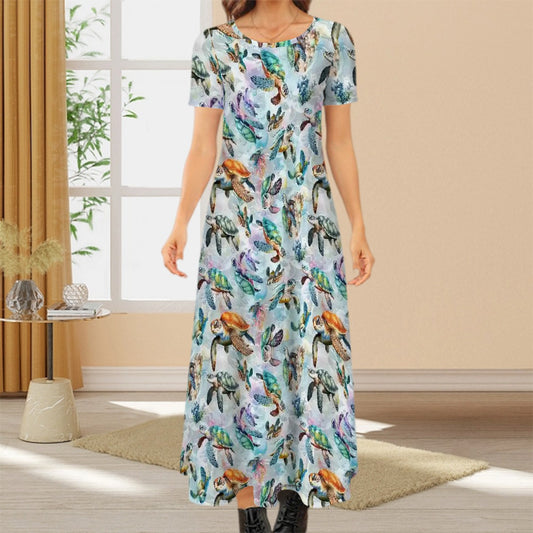 Animal Themed Crew Neck Short Sleeve Maxi Dress
