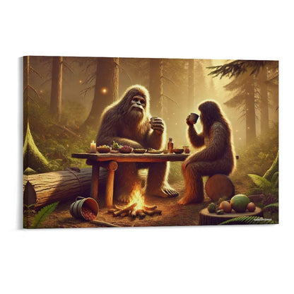 Bigfoot Sasquatch Family Image - Vintage Framed Canvas Art - 2 Sizes – Made in the USA
