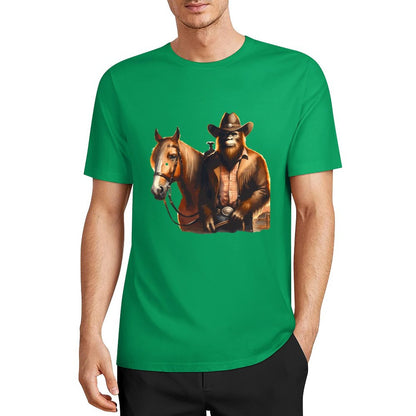 Bigfoot - Sasquatch Cowboy w Horse Short Sleeve Cotton T-Shirt