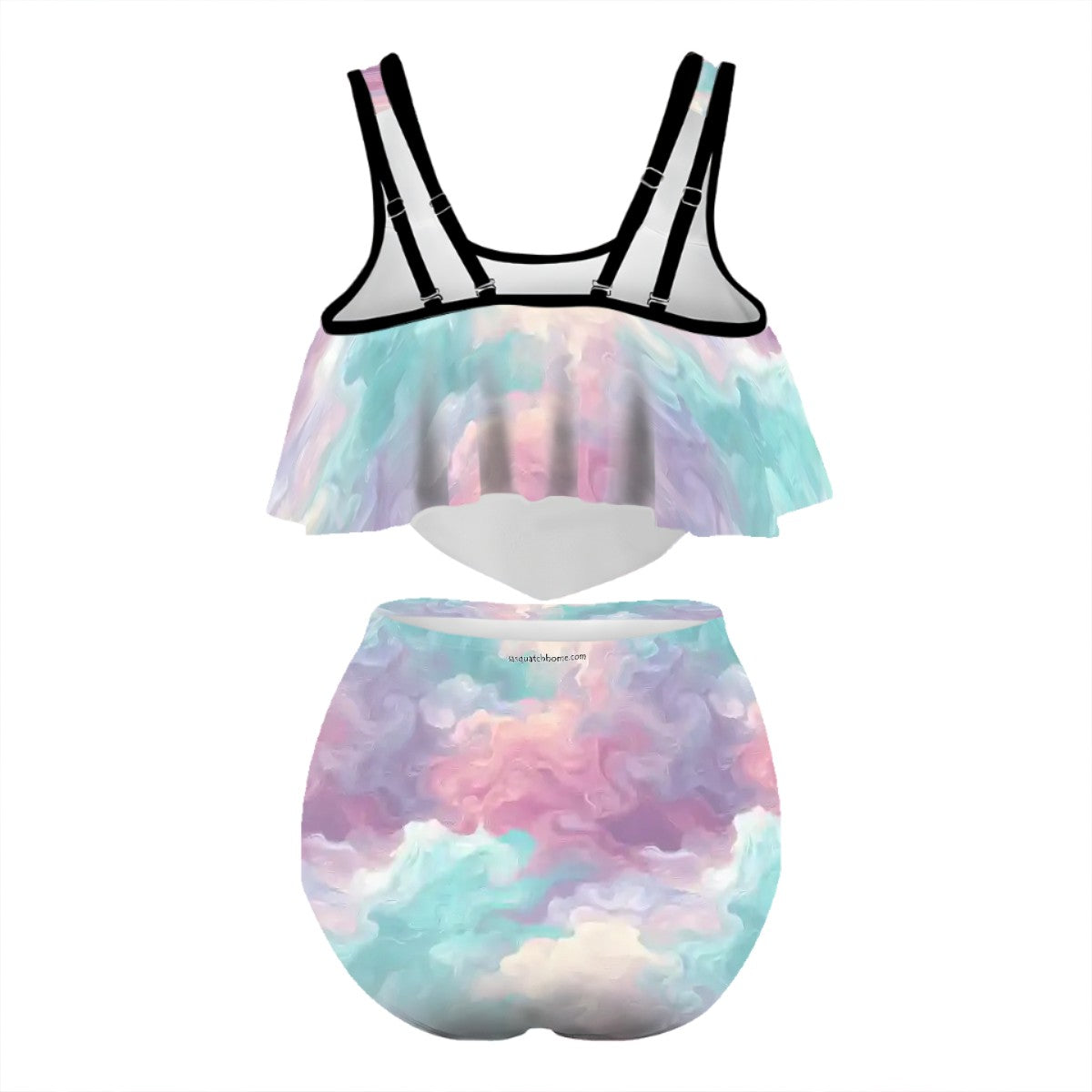 Unicorn, Plus Size Women Bikini Flowy, Ruffle Top Swimsuit