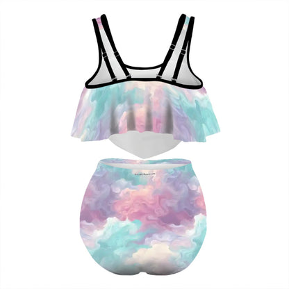 Unicorn, Plus Size Women Bikini Flowy, Ruffle Top Swimsuit