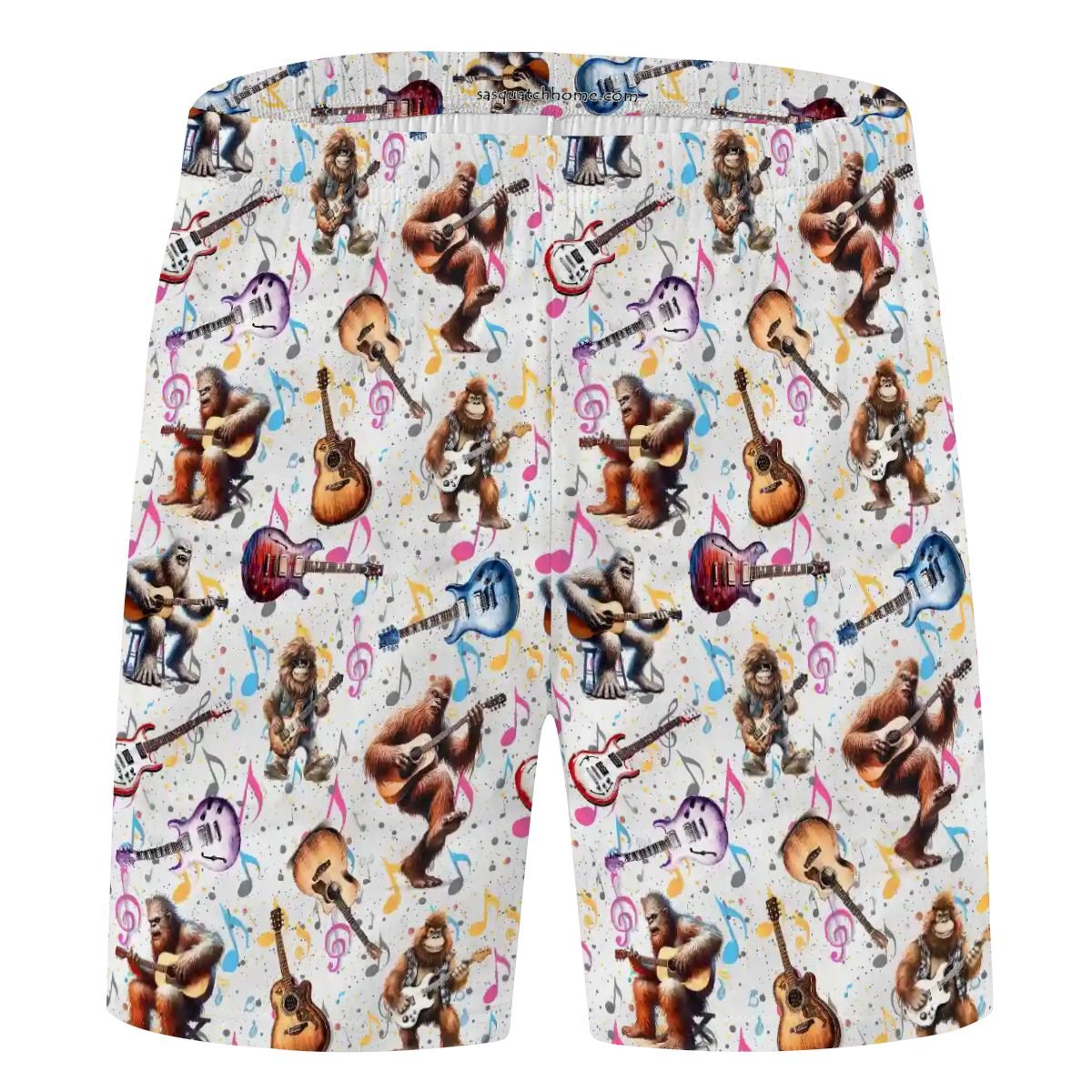 Bigfoot Sasquatch playing Guitar, Men’s Polyester, pocketed, pajama Shorts