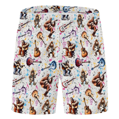 Bigfoot Sasquatch playing Guitar, Men’s Polyester, pocketed, pajama Shorts