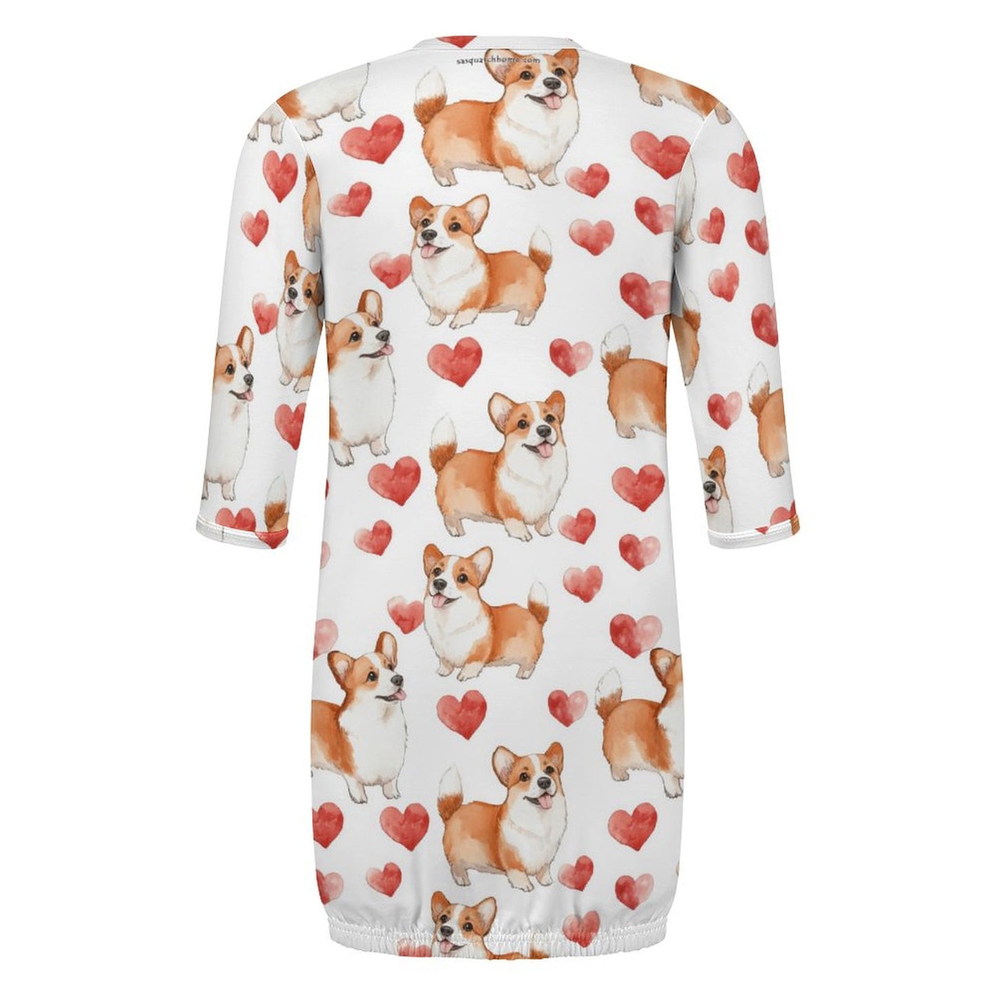 Corgi Dogs & Hearts, Baby Long Sleeve Faux Cotton Sleeper Gown