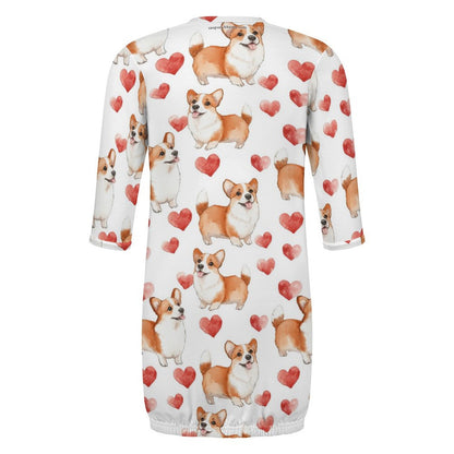 Corgi Dogs & Hearts, Baby Long Sleeve Faux Cotton Sleeper Gown