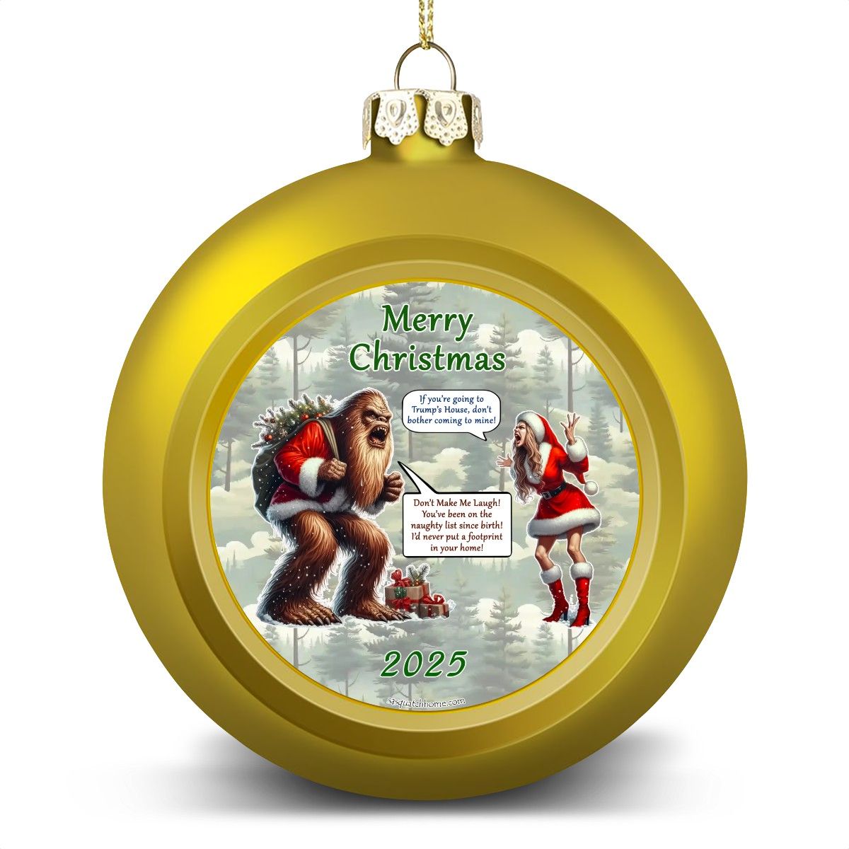 Sasquatch argue Woman, Christmas Ball Ornament, Tree Decoration, Holiday Décor