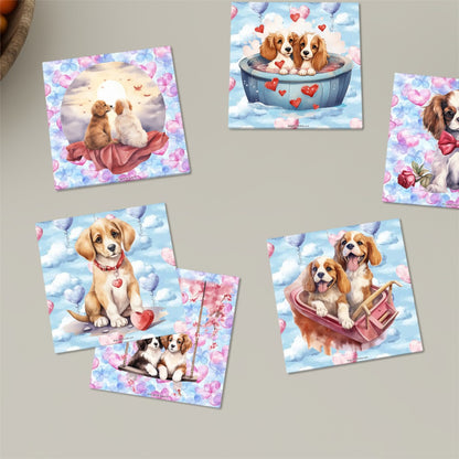 Puppy Love Theme, 6 Ceramic Coasters w metal stand