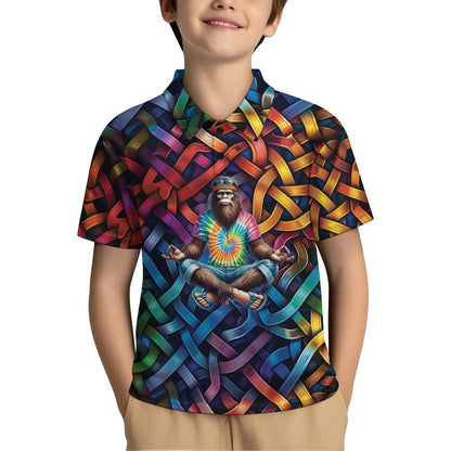 Hippie Yoga Bigfoot / Sasquatch, Kids Button Down Polo Shirt