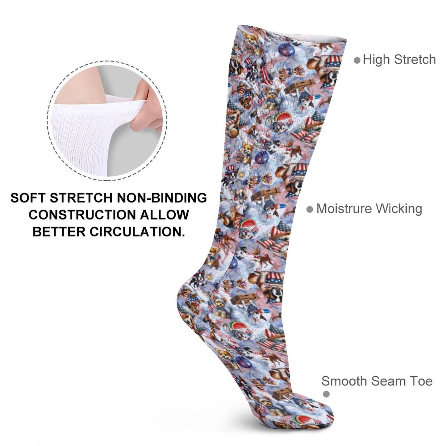 8 Patriotic Designs, 15.5 Inch Tube Socks