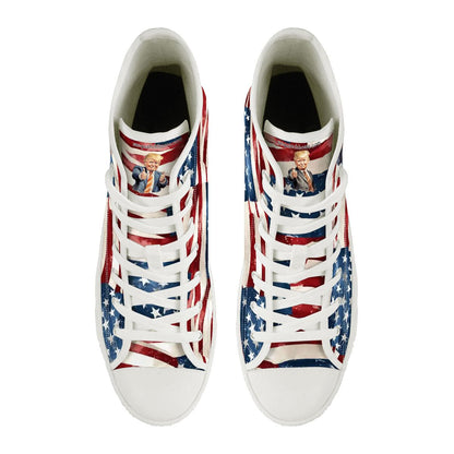 Donald Trump Dancing on Flag, Women's High Top Canvas Shoes Customized Tongue