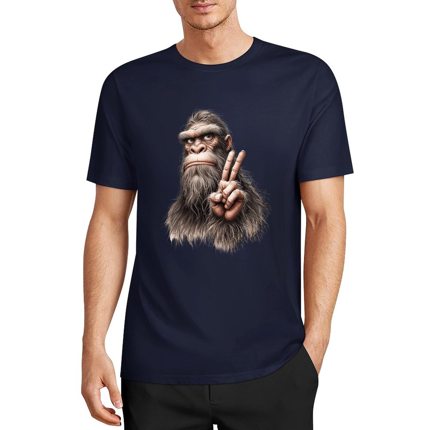 Bigfoot - Sasquatch Peace Hand Short Sleeve Cotton T-Shirt