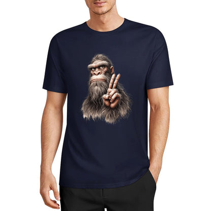 Bigfoot - Sasquatch Peace Hand Short Sleeve Cotton T-Shirt