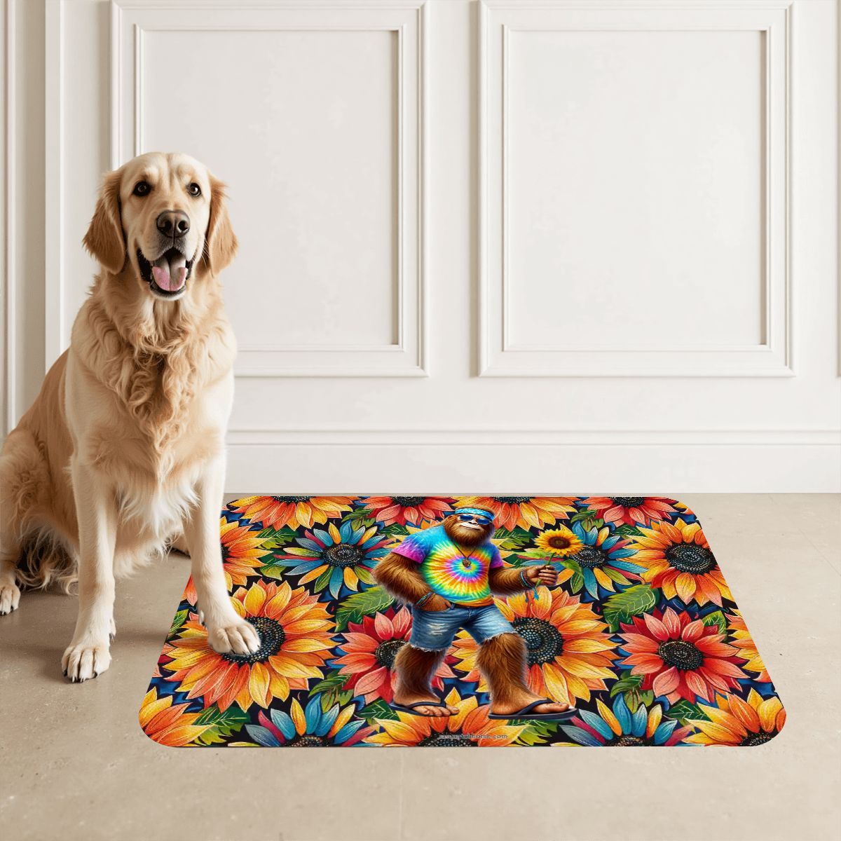 Hippie Bigfoot / Sasquatch, Waterproof Pet Food Mat