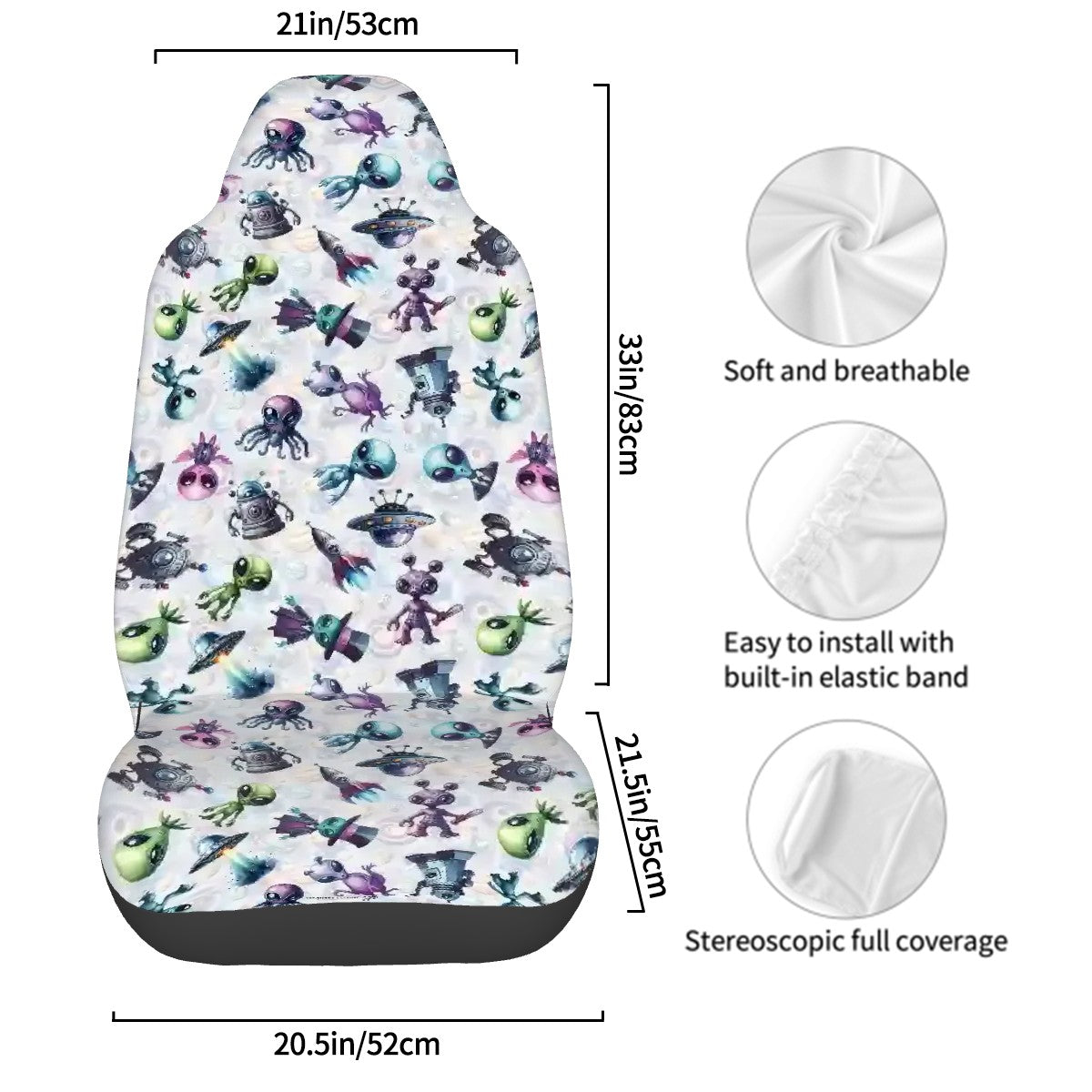 6 Alien Designs, Set of 2 Front Auto Seat Cover