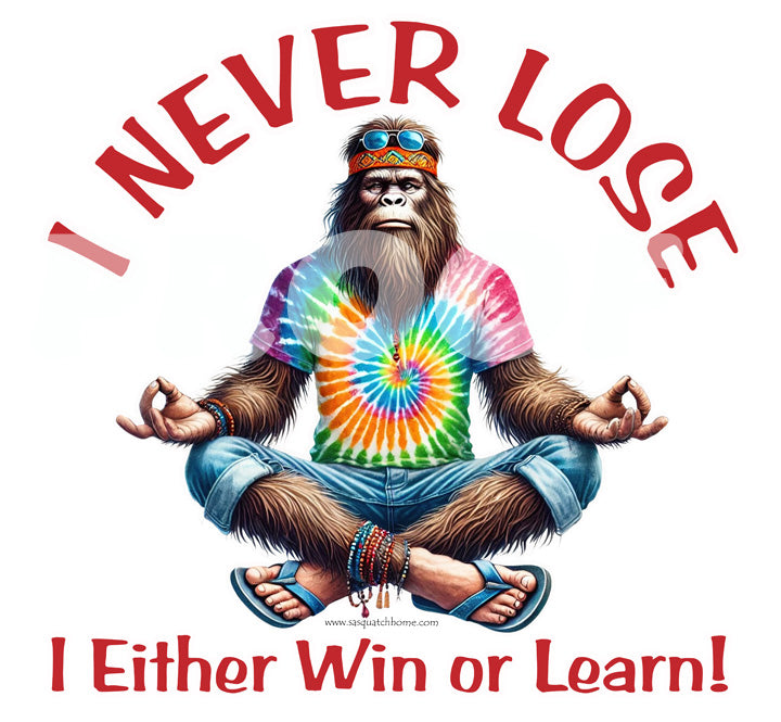 Bigfoot / Sasquatch "I never lose..", 17 oz Insulated Coffee Mug with Lid & Carrying Handle