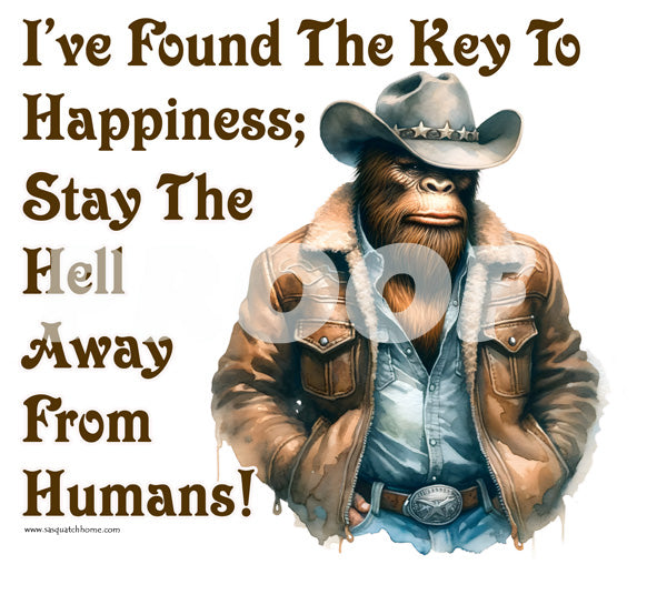 Bigfoot / Sasquatch "Key to happiness..", 17 oz Insulated Coffee Mug with Lid & Carrying Handle
