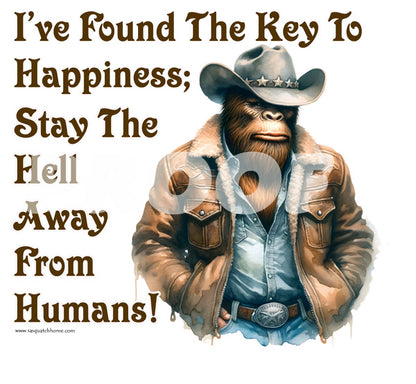 Bigfoot / Sasquatch "Key to happiness..", 17 oz Insulated Coffee Mug with Lid & Carrying Handle