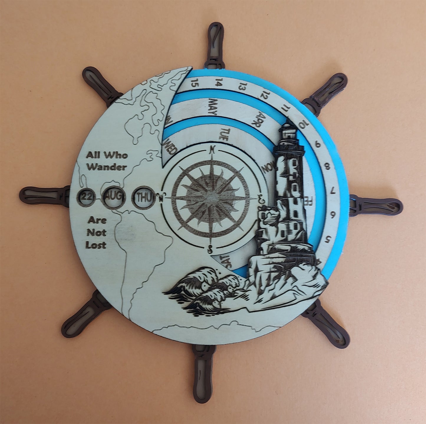 Hand Made / Painted Wood Lighthouse Calendar + Lifetime Gift!
