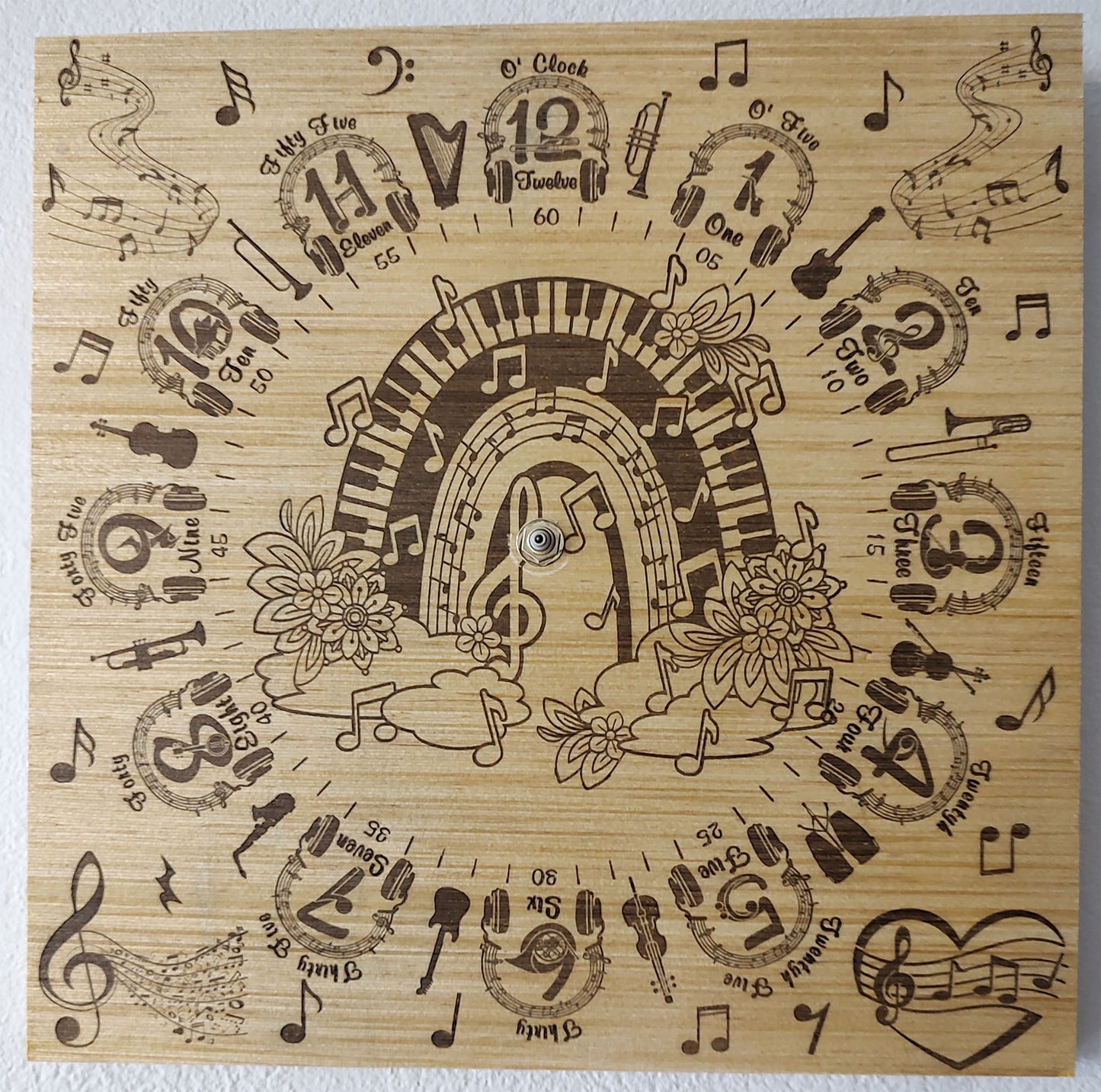 Hand Made Wood "Musical" , Laser Etched Mechanic Clocks 2 Sizes