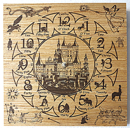 Hand Made Wood "Mythical Creatures" , Laser Etched Mechanic Clocks 2 Sizes