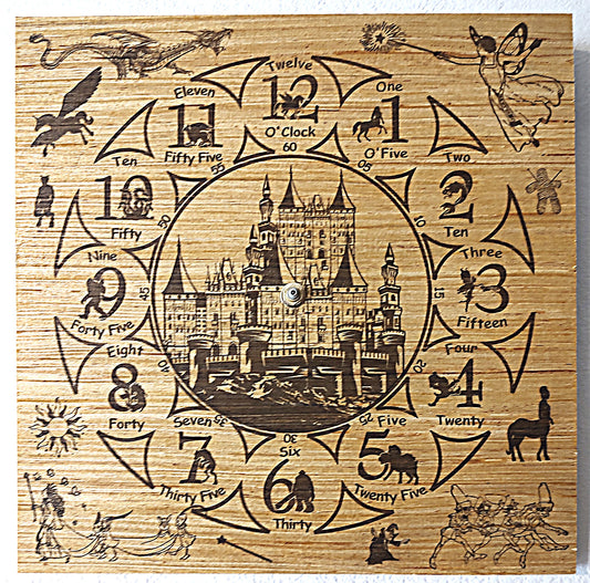 Hand Made Wood "Mythical Creatures" , Laser Etched Mechanic Clocks 2 Sizes