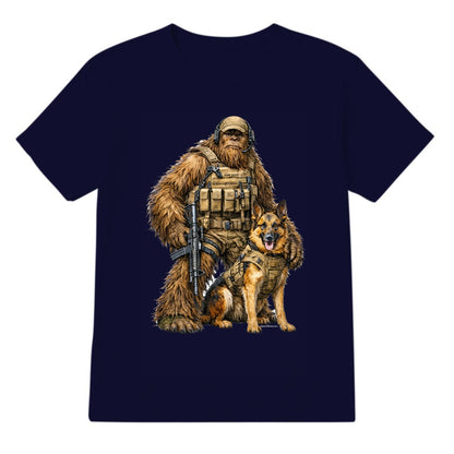 Bigfoot Sasquatch Soldier & Dog, Gildan 5000 T-Shirt