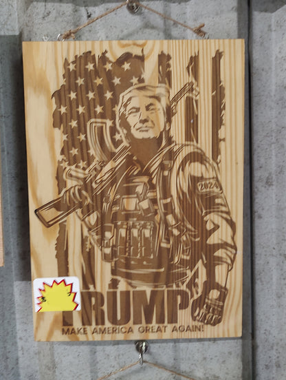 10" x 12" Pine Plaque Top Hanging Sign, Donald Trump 1