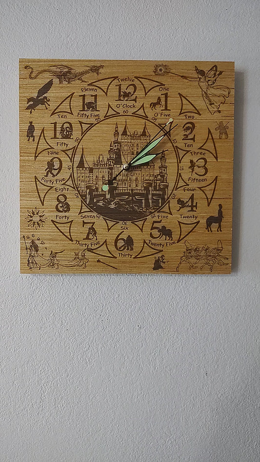 Hand Made Wood "Mythical Creatures" , Laser Etched Mechanic Clocks 2 Sizes