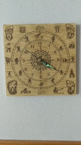 Hand Made Wood "Sasquatch 3" , Laser Etched Mechanic Clocks 2 Sizes
