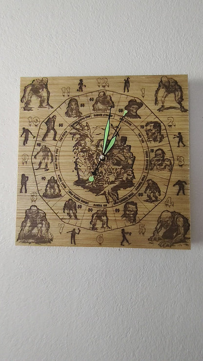 Hand Made Wood "Zombie" , Laser Etched Mechanic Clocks 2 Size