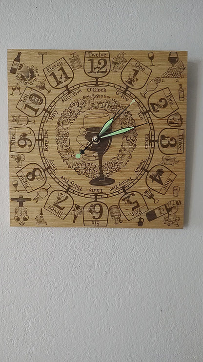Hand Made Wood "Wine Lover" , Laser Etched Mechanic Clocks 2 Size