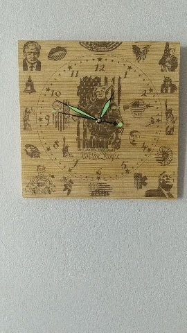 Hand Made Wood "Donald Trump" , Laser Etched Mechanic Clocks 2 Size