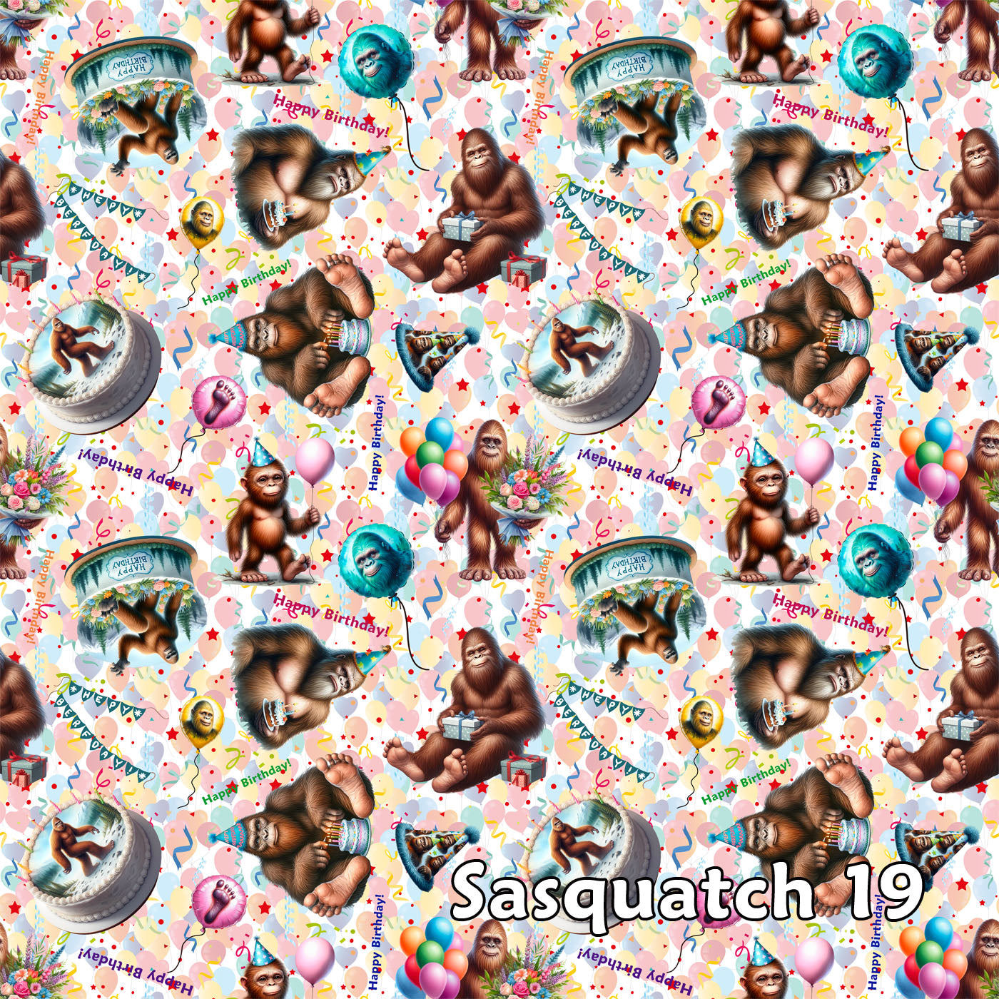 Birthday Bigfoot Sasquatch 19, 3 Pack Gift Wrapping Paper Sheets - Over 300 Square Feet of Gift Wrap