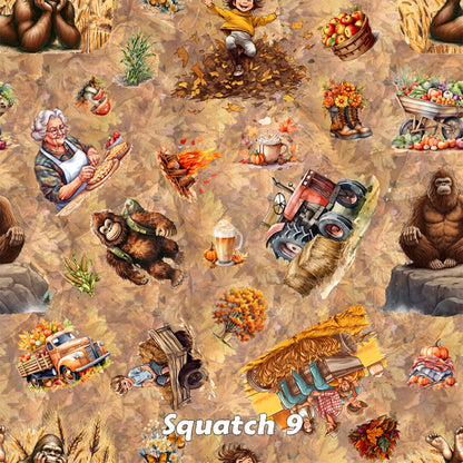 20 Bigfoot, Sasquatch Designs Quilt Cotton Fabric